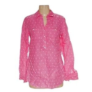 Talbots Pink Polka Dot Linen Button-Up Blouse Top
